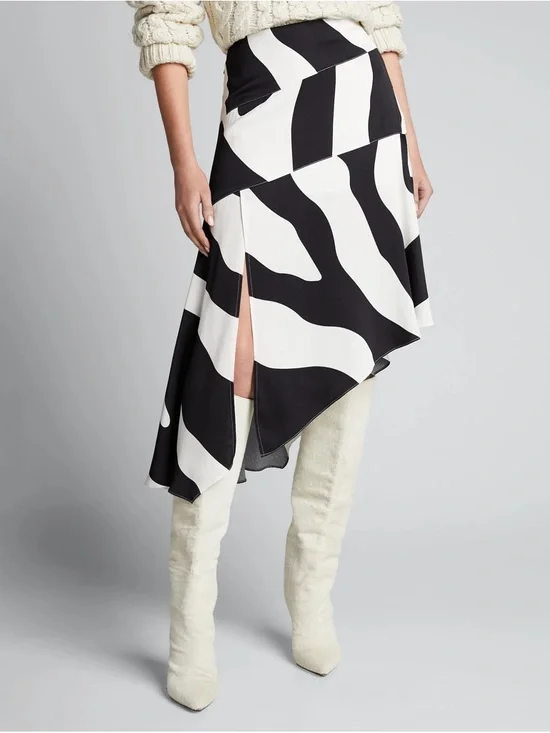 Milly Zebra Print Viscose Asymmetrical Cascade Skirt in Black Multi - Picture 2 of 2